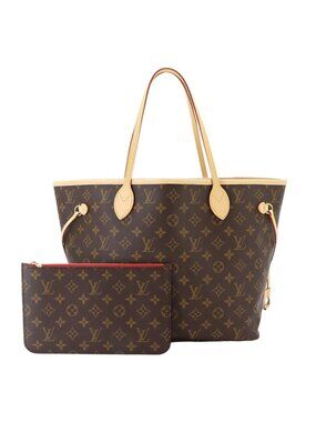 Louis Vuitton Monogram Neverfull MM Tote Bag Brown Cerise